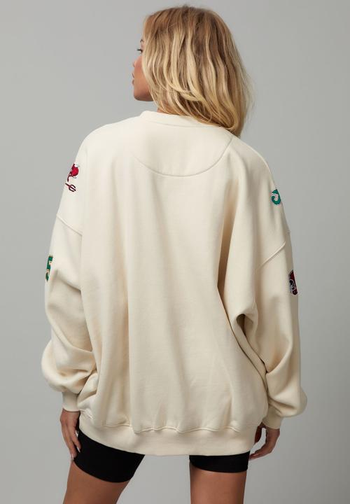 Factorie - Slouchy premium graphic crew - light stone/sanantonio devils