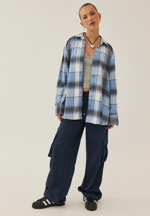 Supré  - Amina oversized check shirt - indie check blue