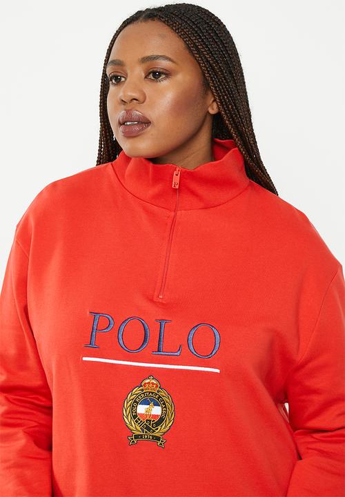 POLO - Plus women quarter zip long sleeve sweat dress - red