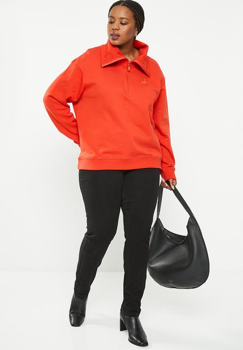 POLO - Plus women quarter zip long sleeve  sweater - red