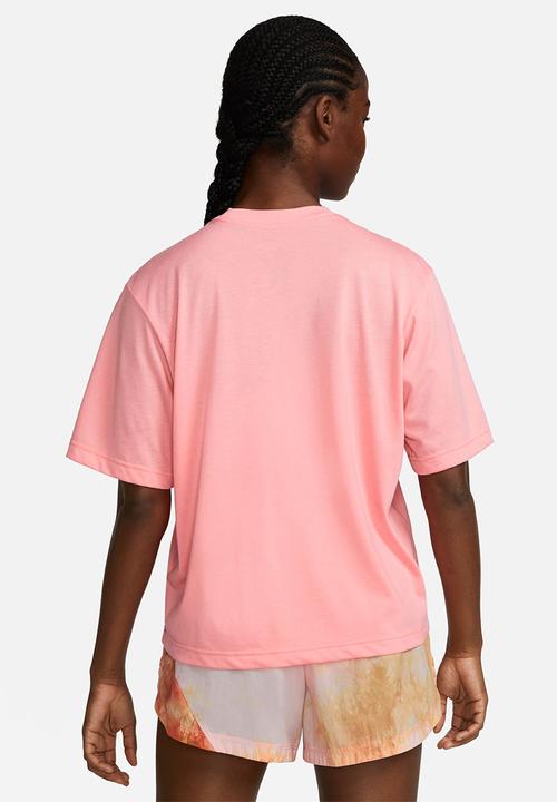 Nike - W nk df tee ss trail - coral chalk/bright cactus