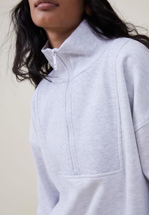 Cotton On - Plush rib half zip jumper - cloudy grey marle