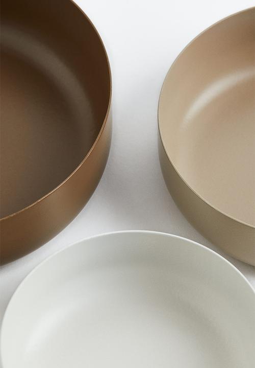 H&M - 3-pack metal bowls - dark brown/beige/white