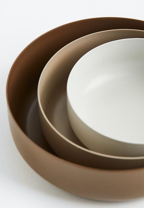 H&M - 3-pack metal bowls - dark brown/beige/white
