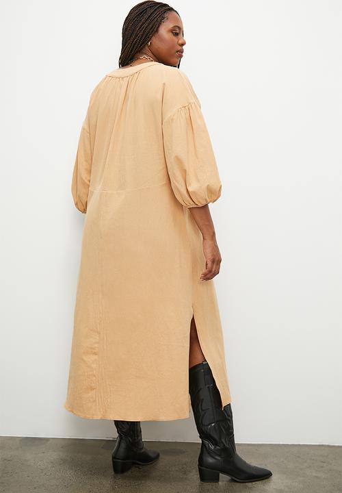 Superbalist - Volume tunic dress with eyelet detail - ochre1
