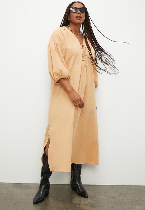 Superbalist - Volume tunic dress with eyelet detail - ochre1