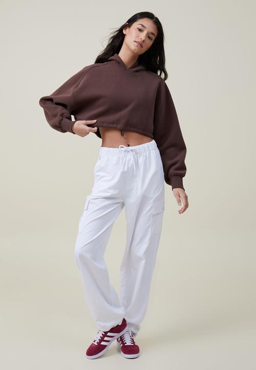 Cotton On - Plush cropped hoodie - cedar brown