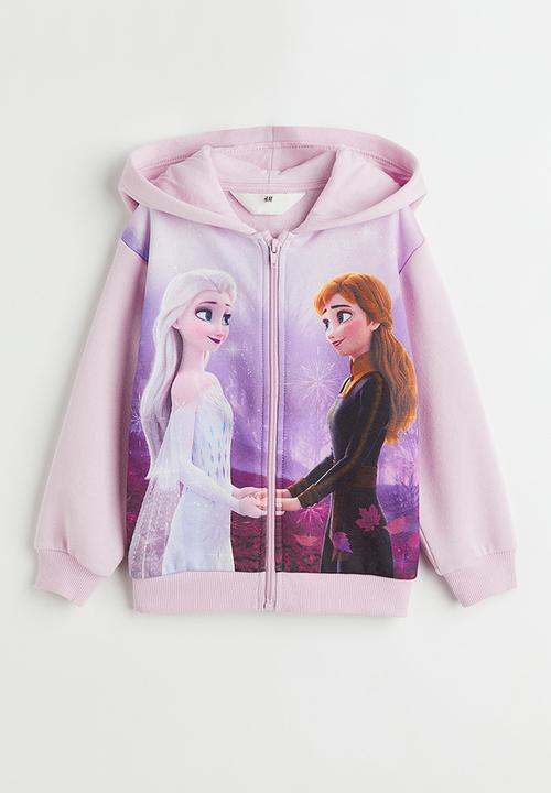 H&M - Printed zip-through hoodie - pink/frozen