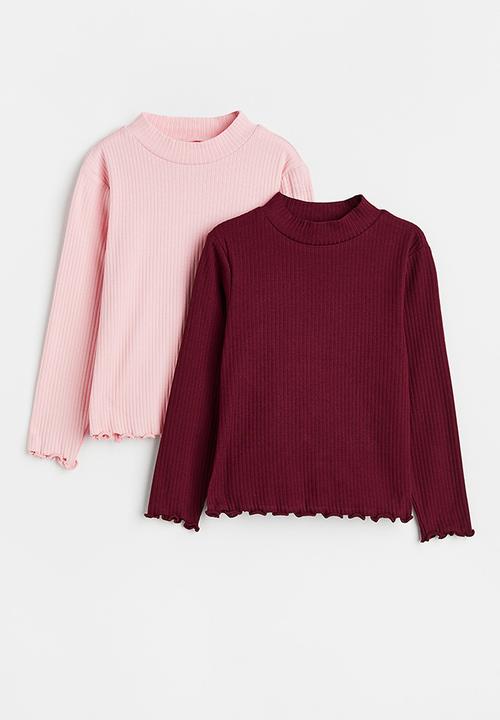 H&M - 2-Pack polo-neck tops - pink/dark red