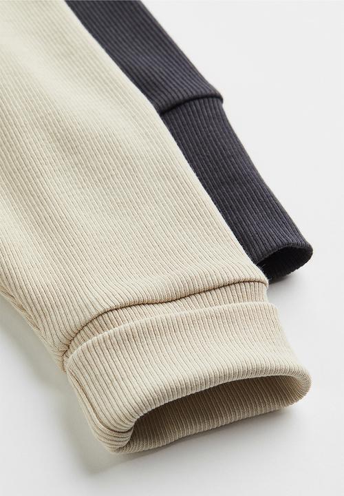 H&M - 2-Pack adjustable-fit leggings - natural white/dark grey