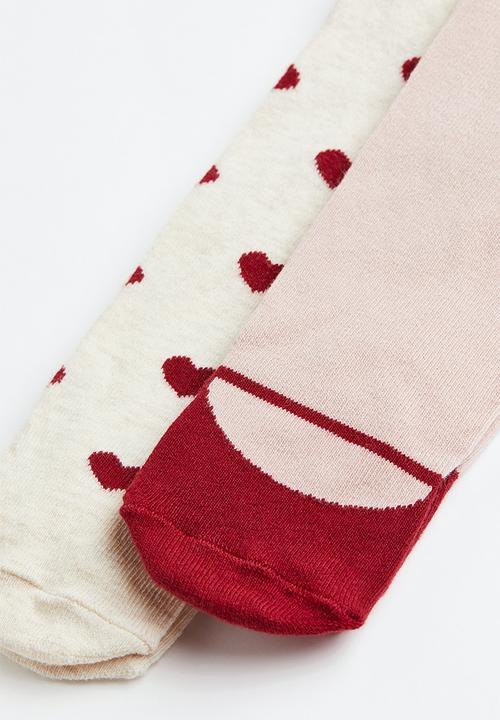 H&M - 2-Pack tights - light pink/hearts