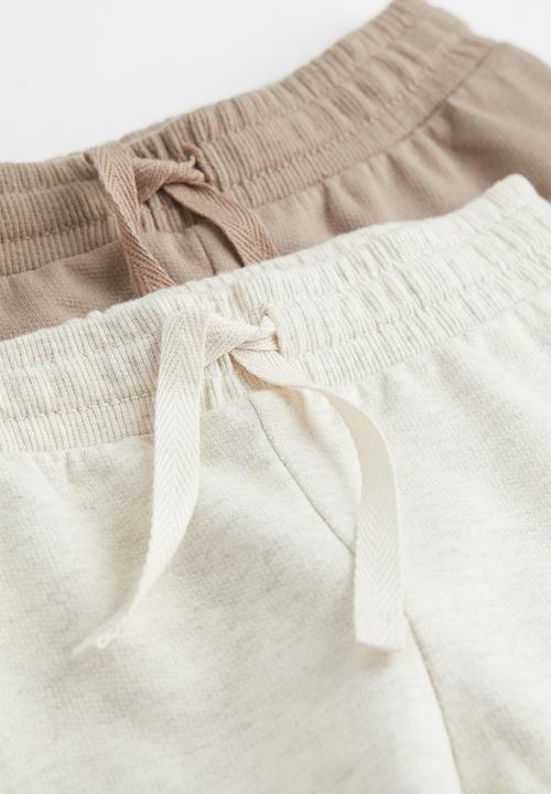 H&M - 2-pack cotton joggers - dark beige/natural white marl