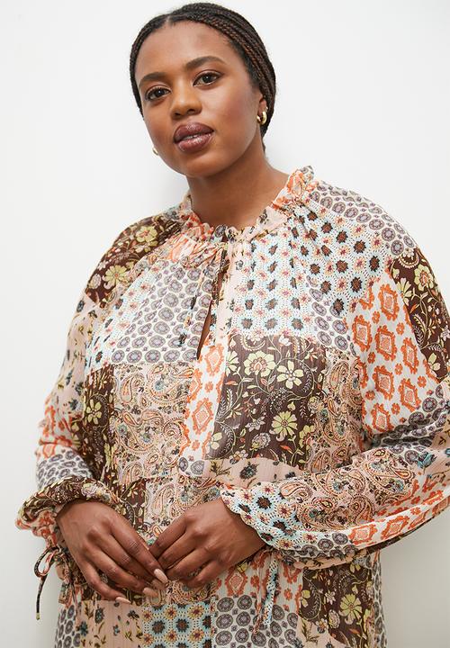 edit Plus - Baby frill raglan tiered maxi dress - patchwork paisley