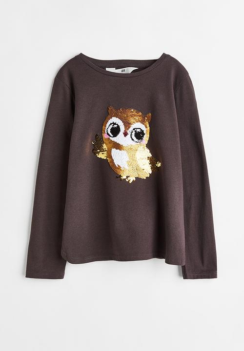 H&M - Motif-front top - dark grey/owl