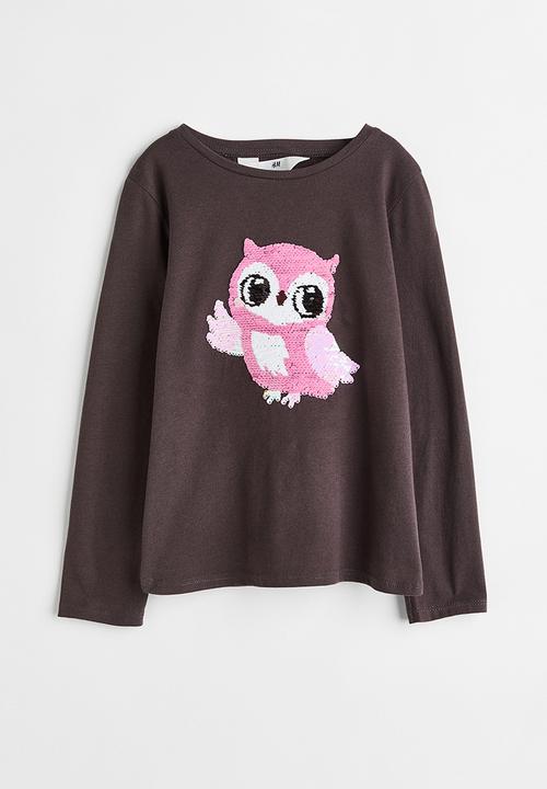 H&M - Motif-front top - dark grey/owl