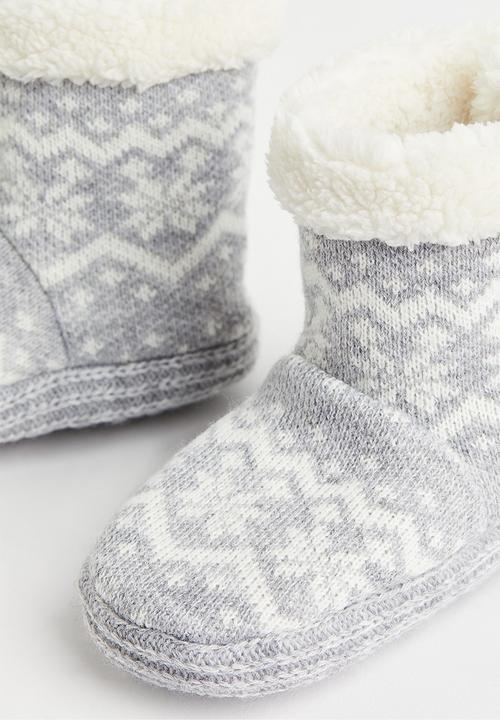 H&M - Pile slipper boots - light grey marl/patterned