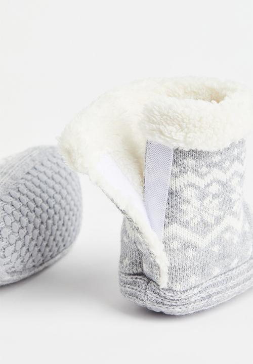H&M - Pile slipper boots - light grey marl/patterned