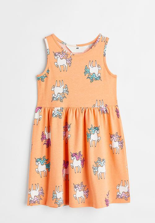 H&M - Patterned jersey dress - light orange/unicorns
