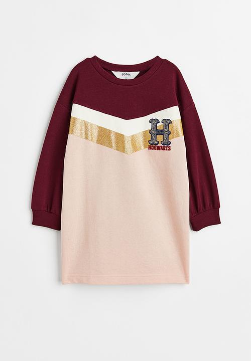 H&M - Embroidered sweatshirt dress - dark red/hogwarts
