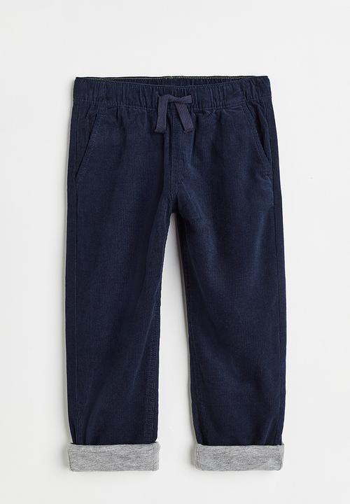 H&M - Lined corduroy joggers - navy blue