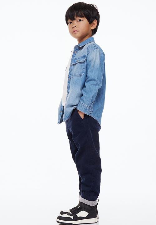 H&M - Lined corduroy joggers - navy blue