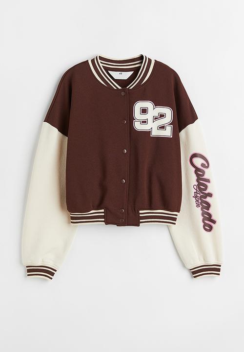 H&M - Oversized baseball jacket - dark brown/block-coloured