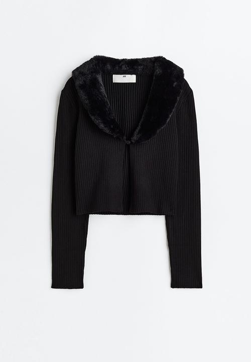 H&M - Fluffy-collared cardigan - black