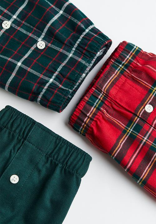 H&M - 3-Pack woven cotton boxer shorts - red/dark green