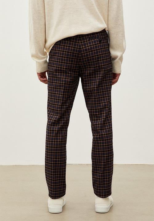 H&M - Slim fit trousers - dark blue/brown checked