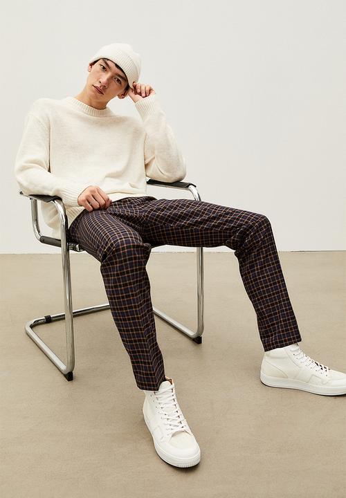 H&M - Slim fit trousers - dark blue/brown checked
