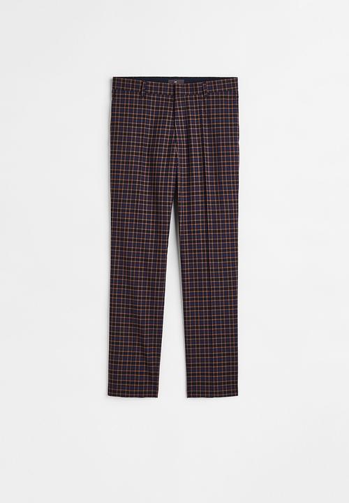 H&M - Slim fit trousers - dark blue/brown checked