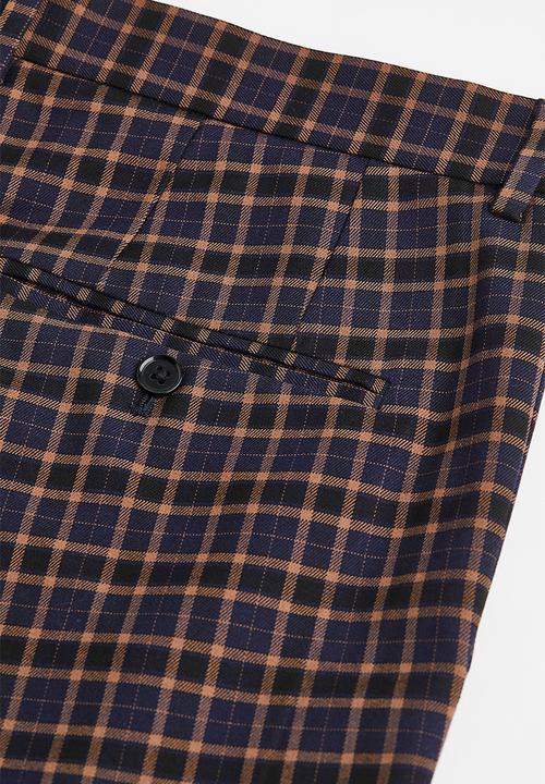 H&M - Slim fit trousers - dark blue/brown checked