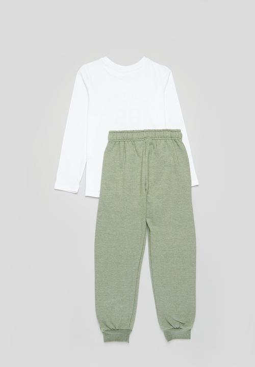 Pop Candy - T-shirt & jogger set -  white & sage