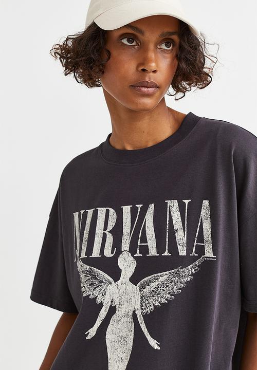 H&M - Oversized printed t-shirt - dark grey/nirvana