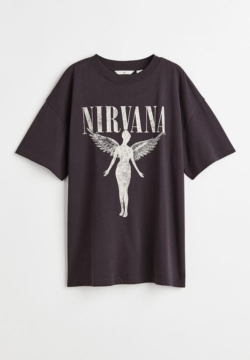 H&M - Oversized printed t-shirt - dark grey/nirvana