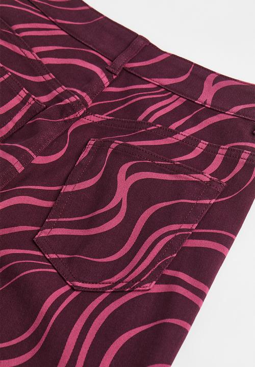 H&M - Wide twill trousers - plum purple/patterned