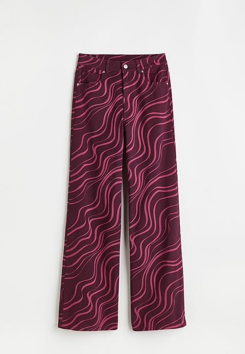H&M - Wide twill trousers - plum purple/patterned