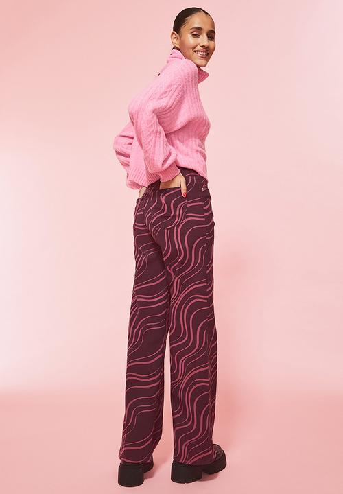 H&M - Wide twill trousers - plum purple/patterned