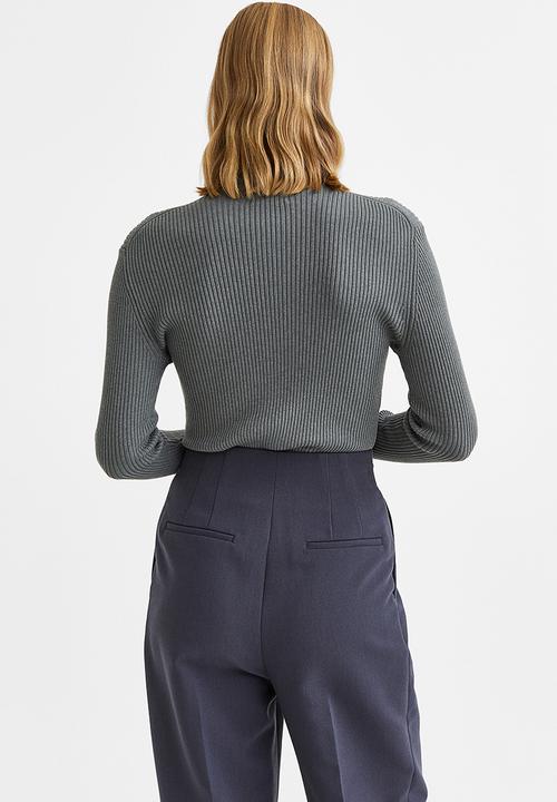 H&M - Rib-knit jumper - dark grey-green