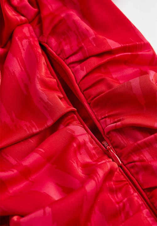 H&M - Off-the-shoulder gathered dress - Red/patterned