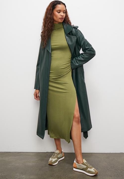Superbalist - Side ruched turtleneck knit midi dress - light olive