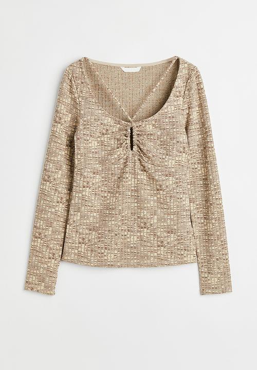 H&M - Ribbed jersey top - beige marl