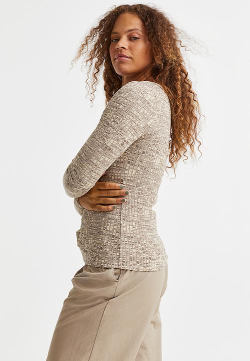 H&M - Ribbed jersey top - beige marl