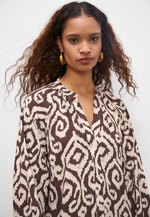 Superbalist - Button through raglan shirt dress - choc ikat