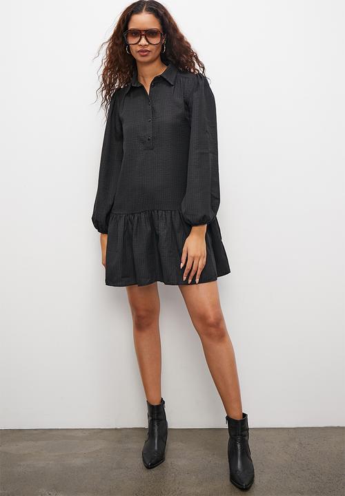 Superbalist - Drop waist mini shirt dress - black