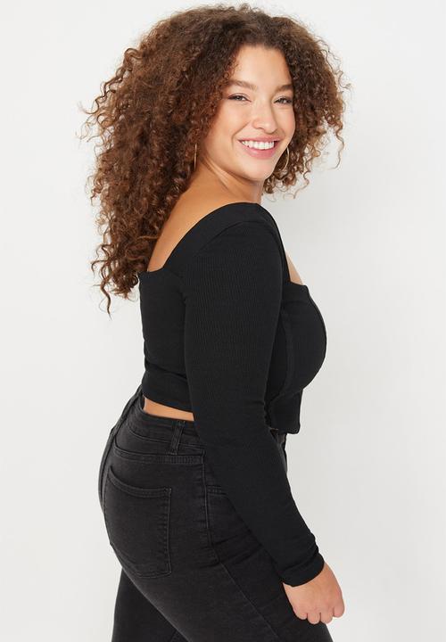 Trendyol - Plus stitch detailed knitted crop blouse - black