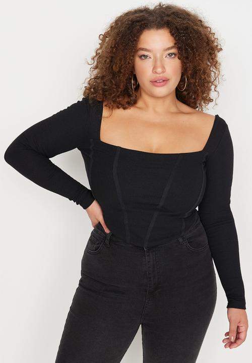 Trendyol - Plus stitch detailed knitted crop blouse - black