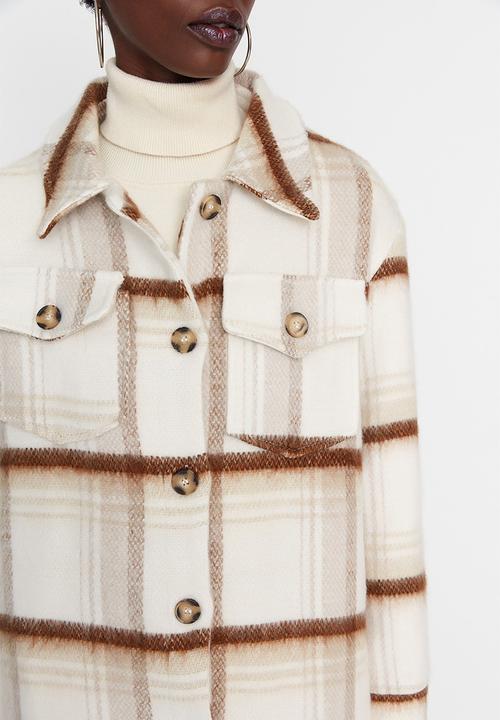 Trendyol - Plaid oversized coat - ecru