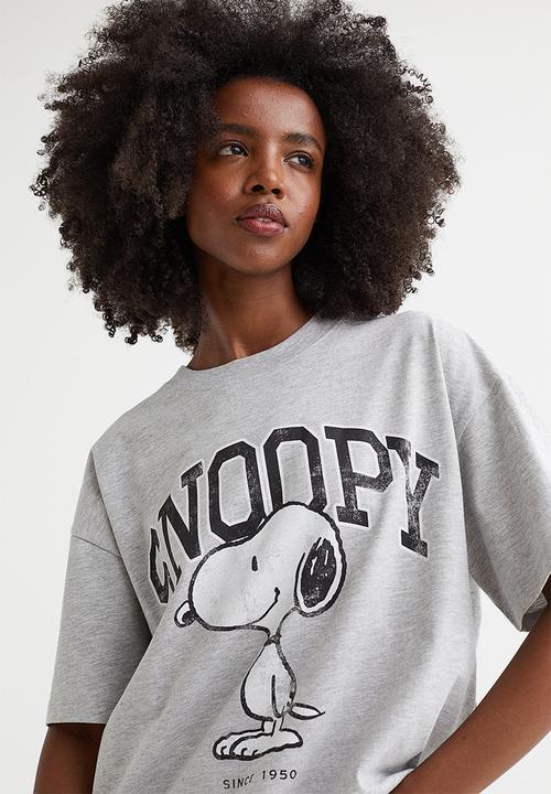 H&M - Oversized printed T-shirt - light grey marl/snoopy