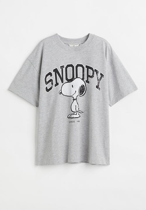 H&M - Oversized printed T-shirt - light grey marl/snoopy